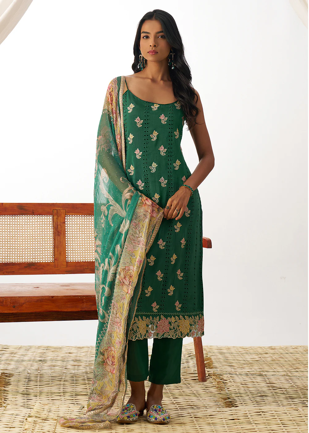 Green Organza Embroidered Kurta Style Salwar Suit