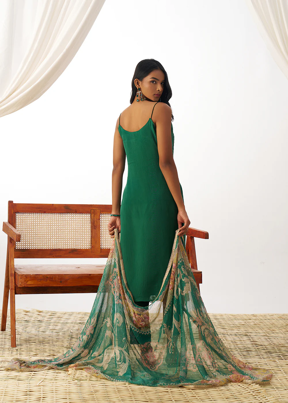 Green Organza Embroidered Kurta Style Salwar Suit - Image 3