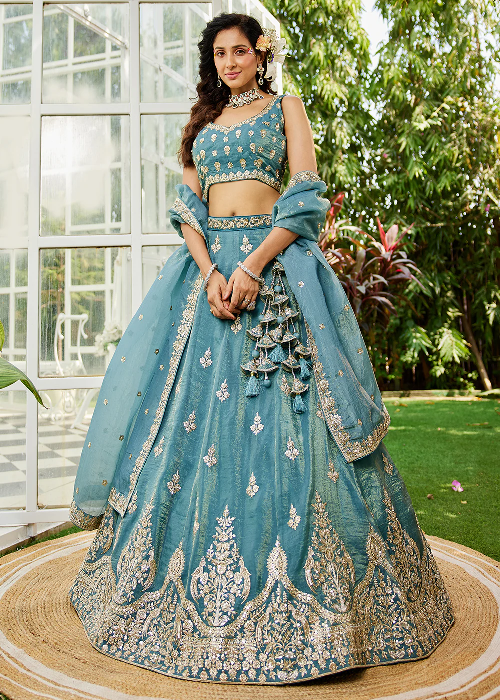 Green Organza Fabric Embroidered Designer Lehenga Choli