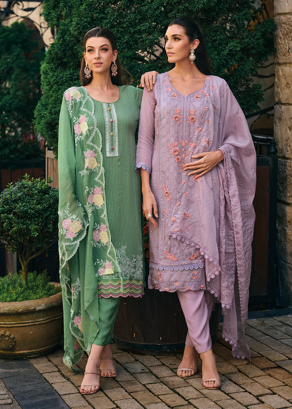 Green Organza Fancy Khatli Embroidered Pant Style Salwar Suit - Image 6