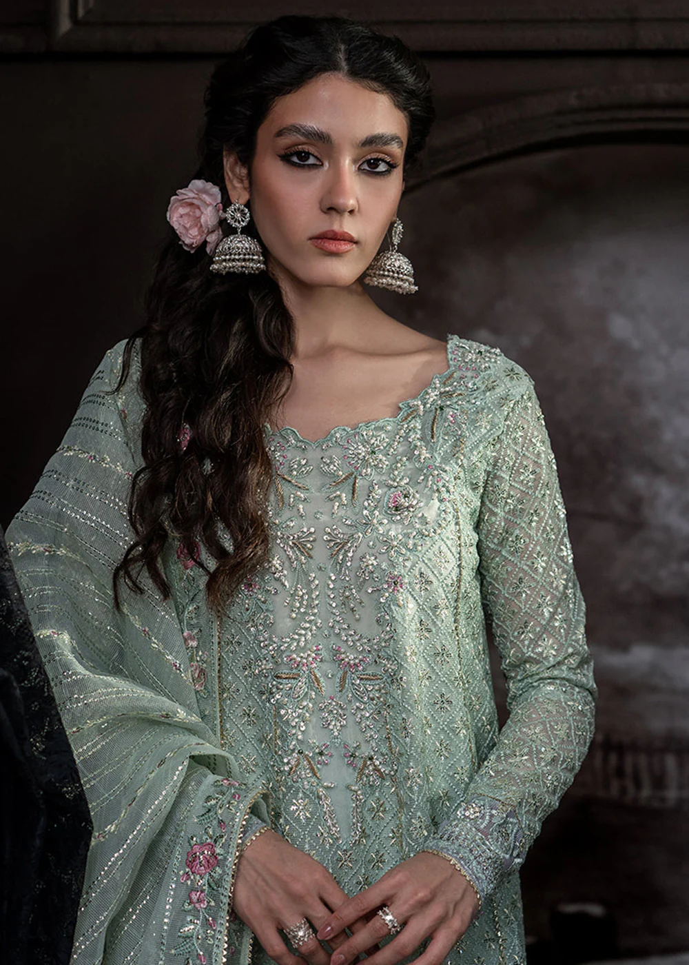 Green Organza Net Pakistani Suit | Mushq | Qala Kamdaani | Haniya - Image 2