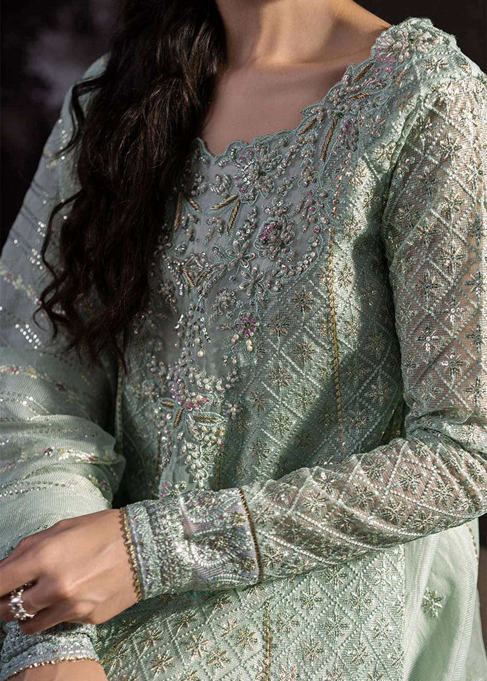 Green Organza Net Pakistani Suit | Mushq | Qala Kamdaani | Haniya - Image 5