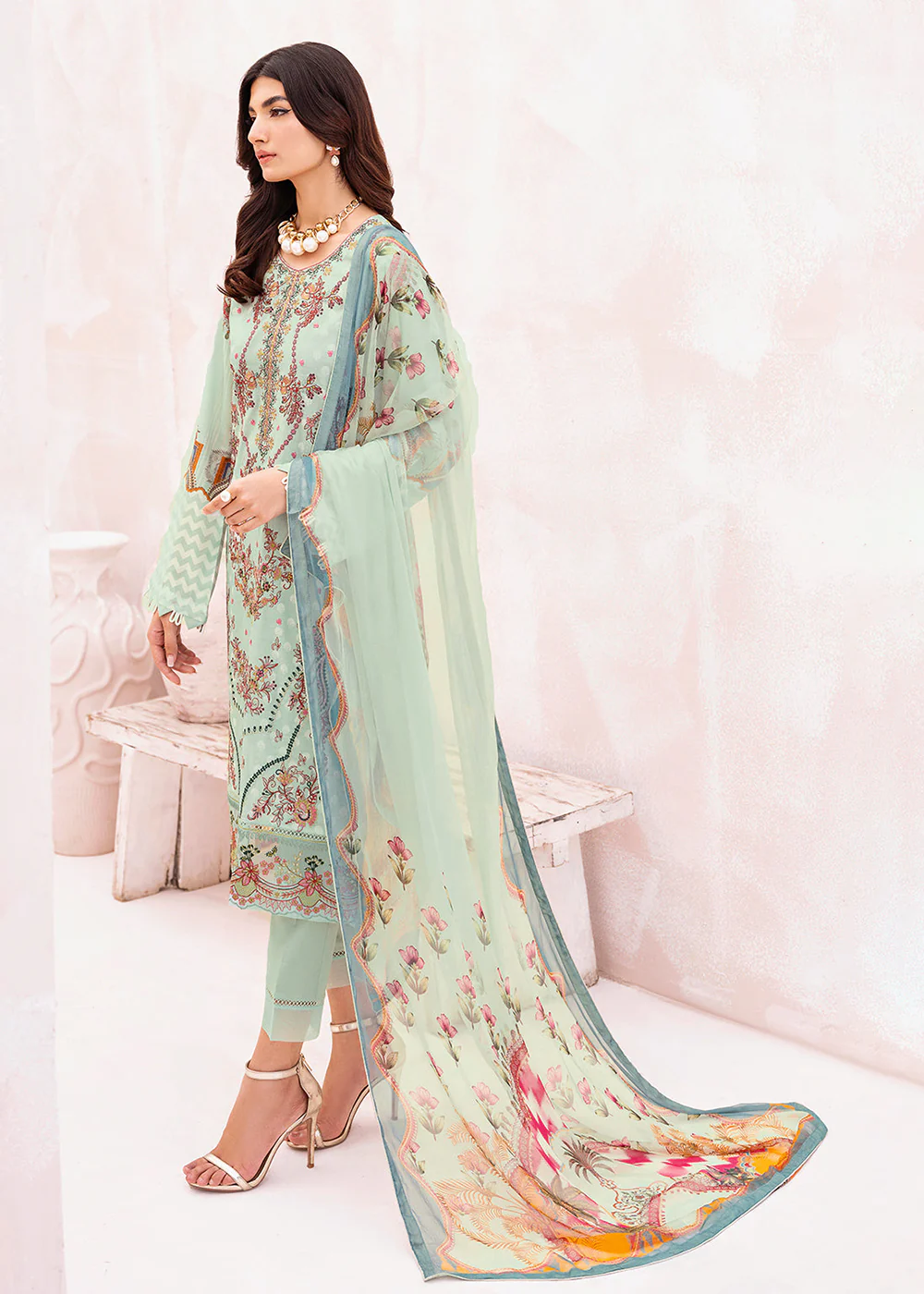 Green Pakistani Salwar Suit - Ramsha Mashaal Collection Vol 7 - #L-708 - Image 4