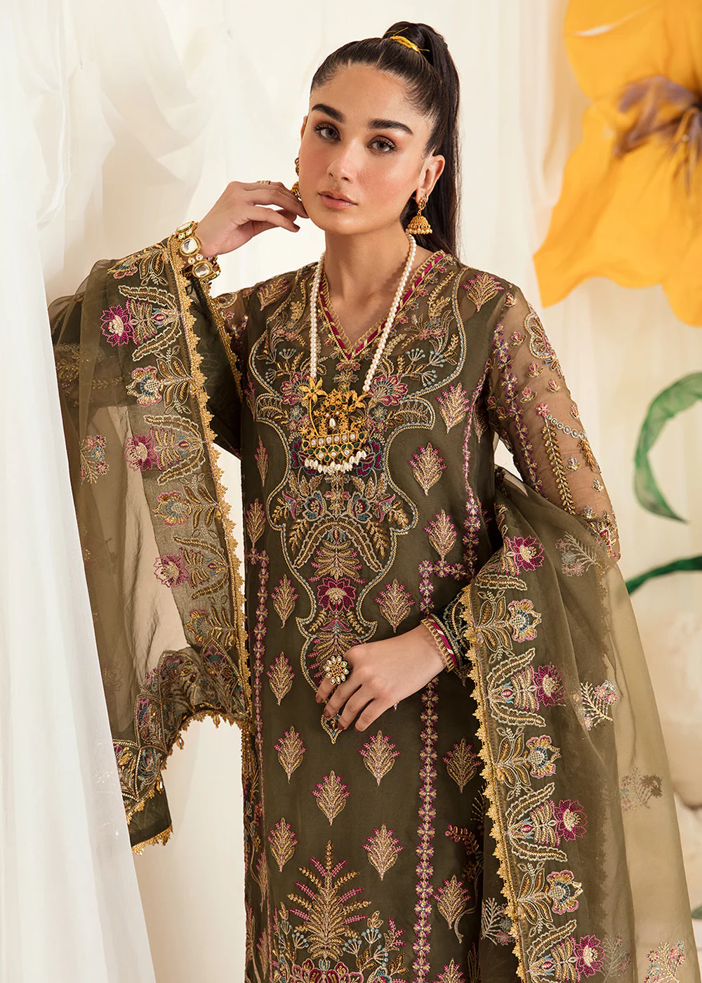 Green Pakistani Sharara Suit | Ayzel | Fleur De Lis Formals’23 | Azalea - Image 2