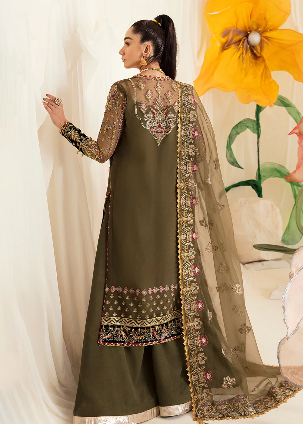 Green Pakistani Sharara Suit | Ayzel | Fleur De Lis Formals’23 | Azalea - Image 3