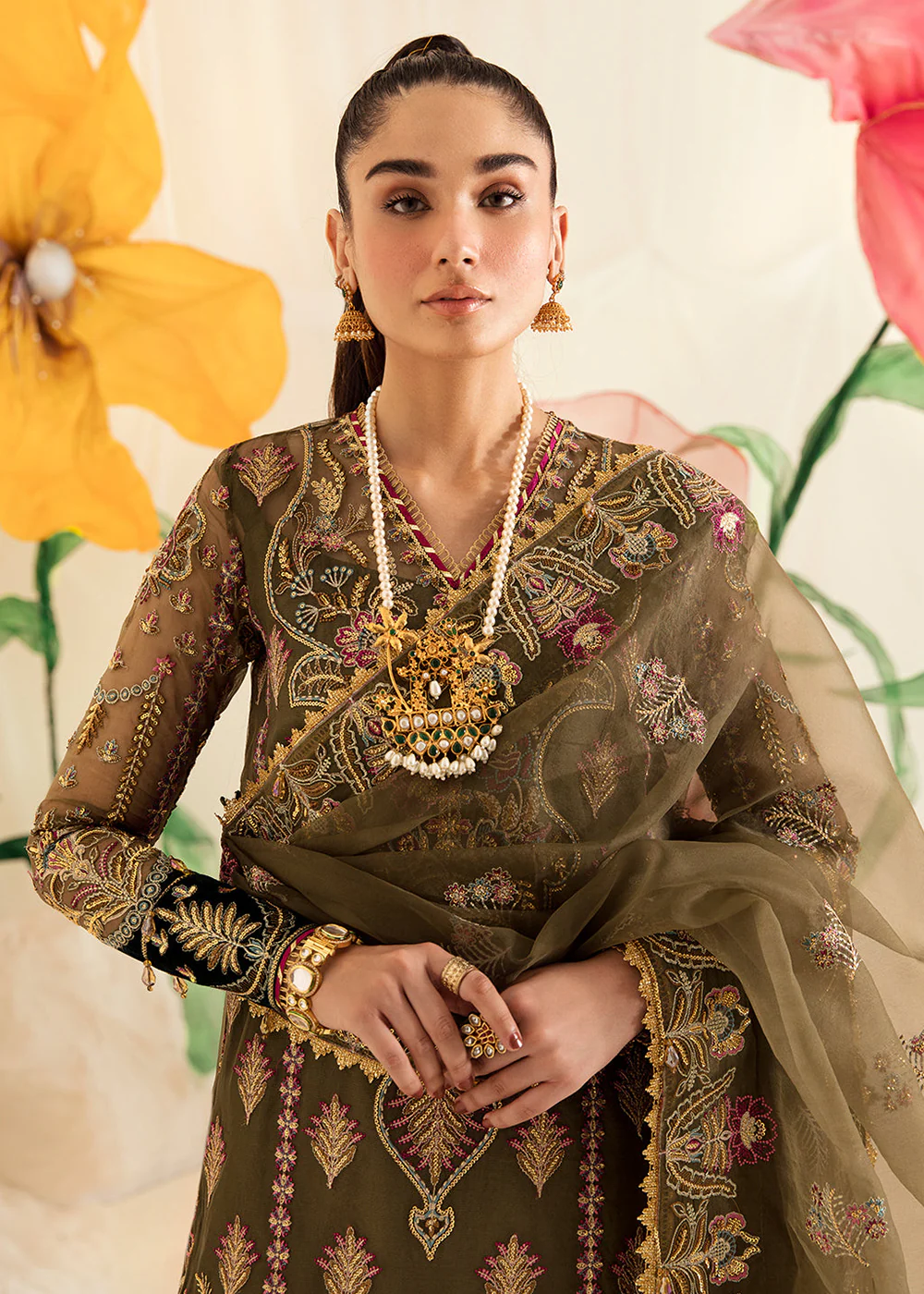 Green Pakistani Sharara Suit | Ayzel | Fleur De Lis Formals’23 | Azalea - Image 4