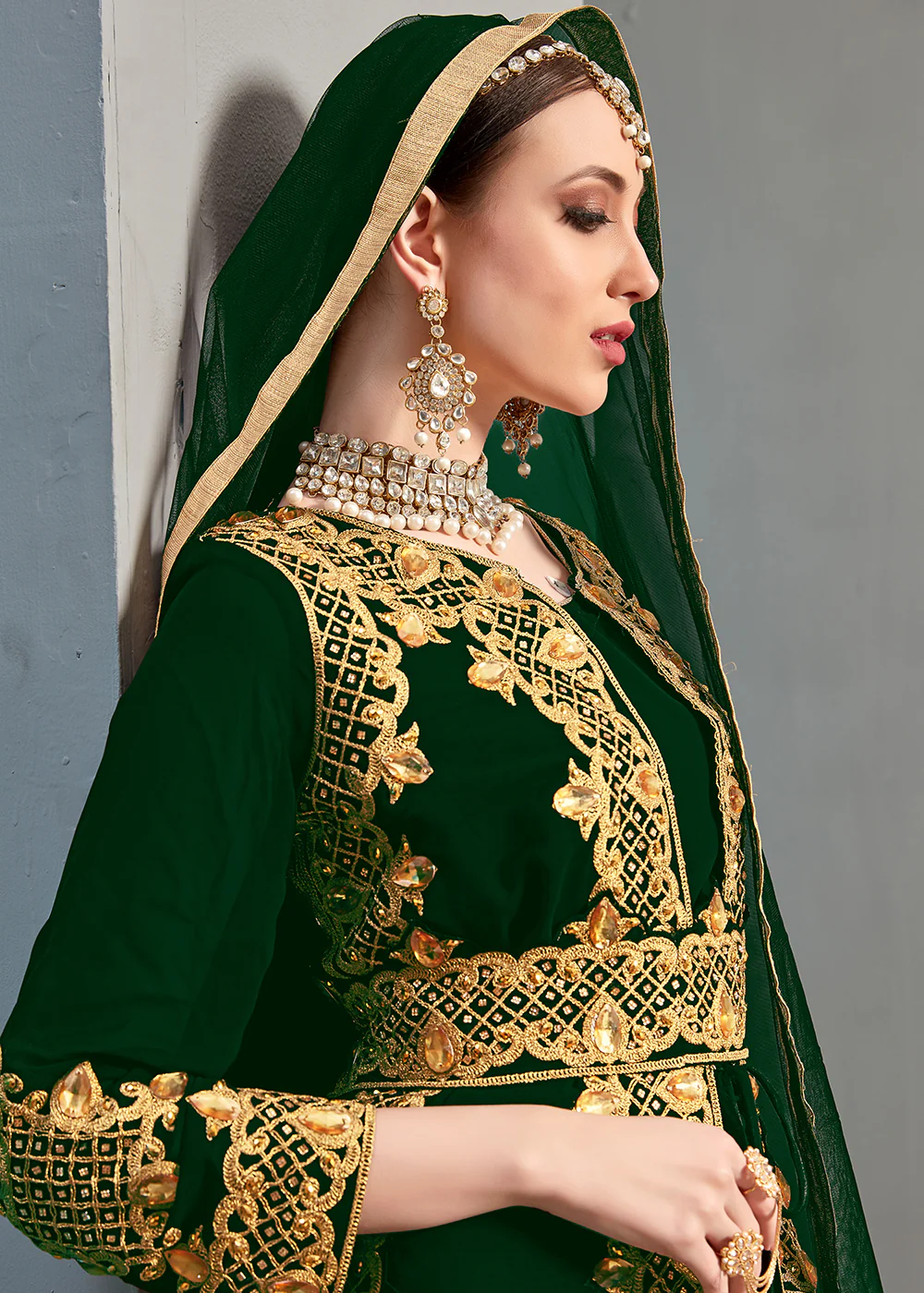 Green Pant Style Jacket Georgette Anarkali Suit - Image 2