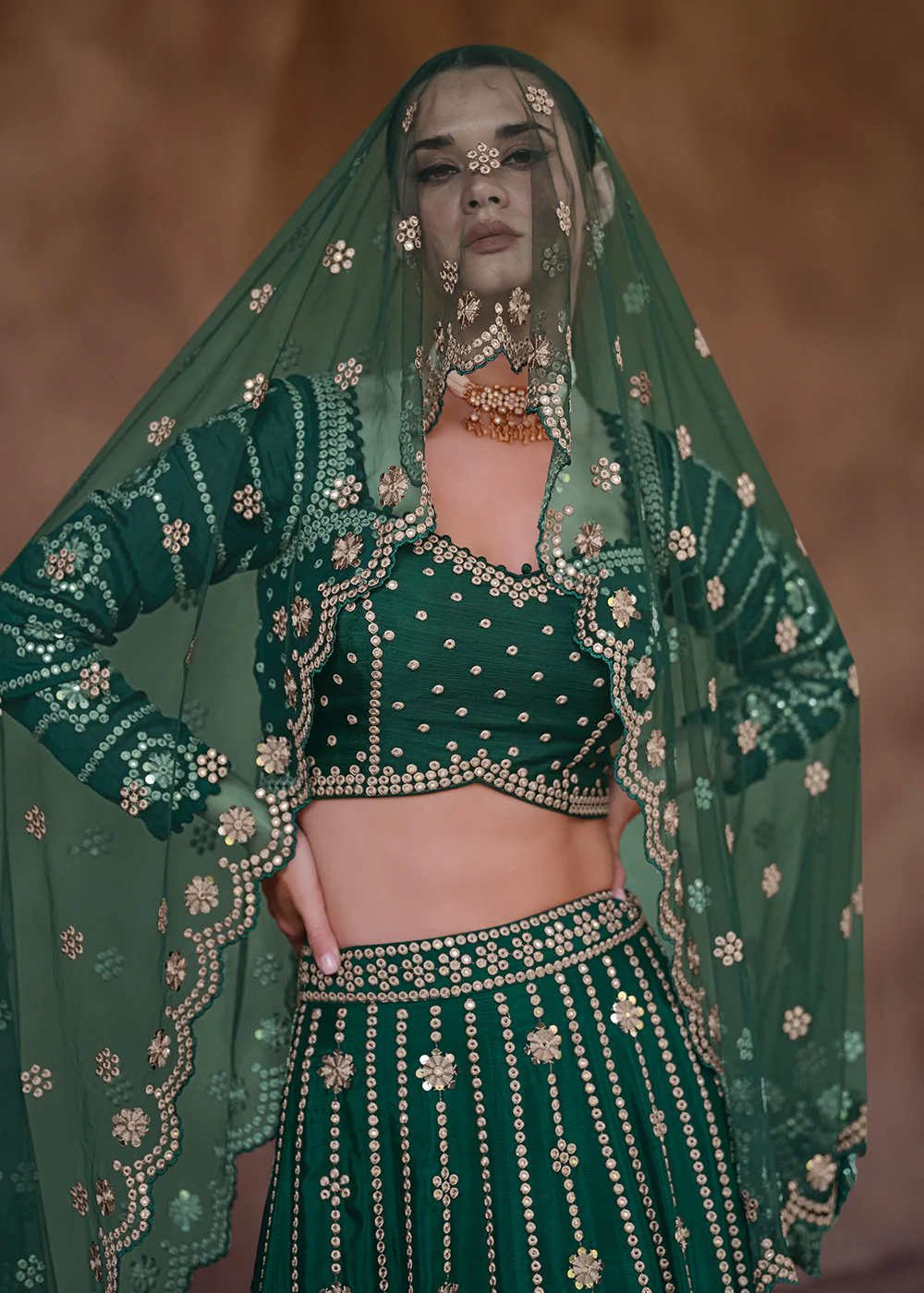 Green Party Wear Chinnon Silk Designer Lehenga Choli - Image 2