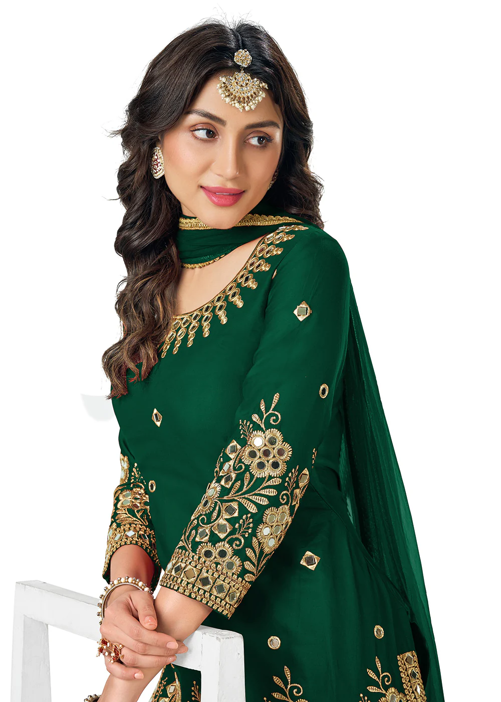 Green Patiala Style Silk Embroidered Punjabi Salwar Suit - Image 2