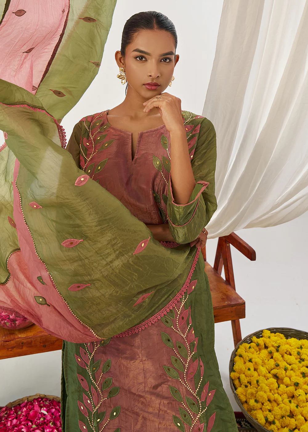 Green & Pink Fancy Crush Pant Style Salwar Suit - Image 2