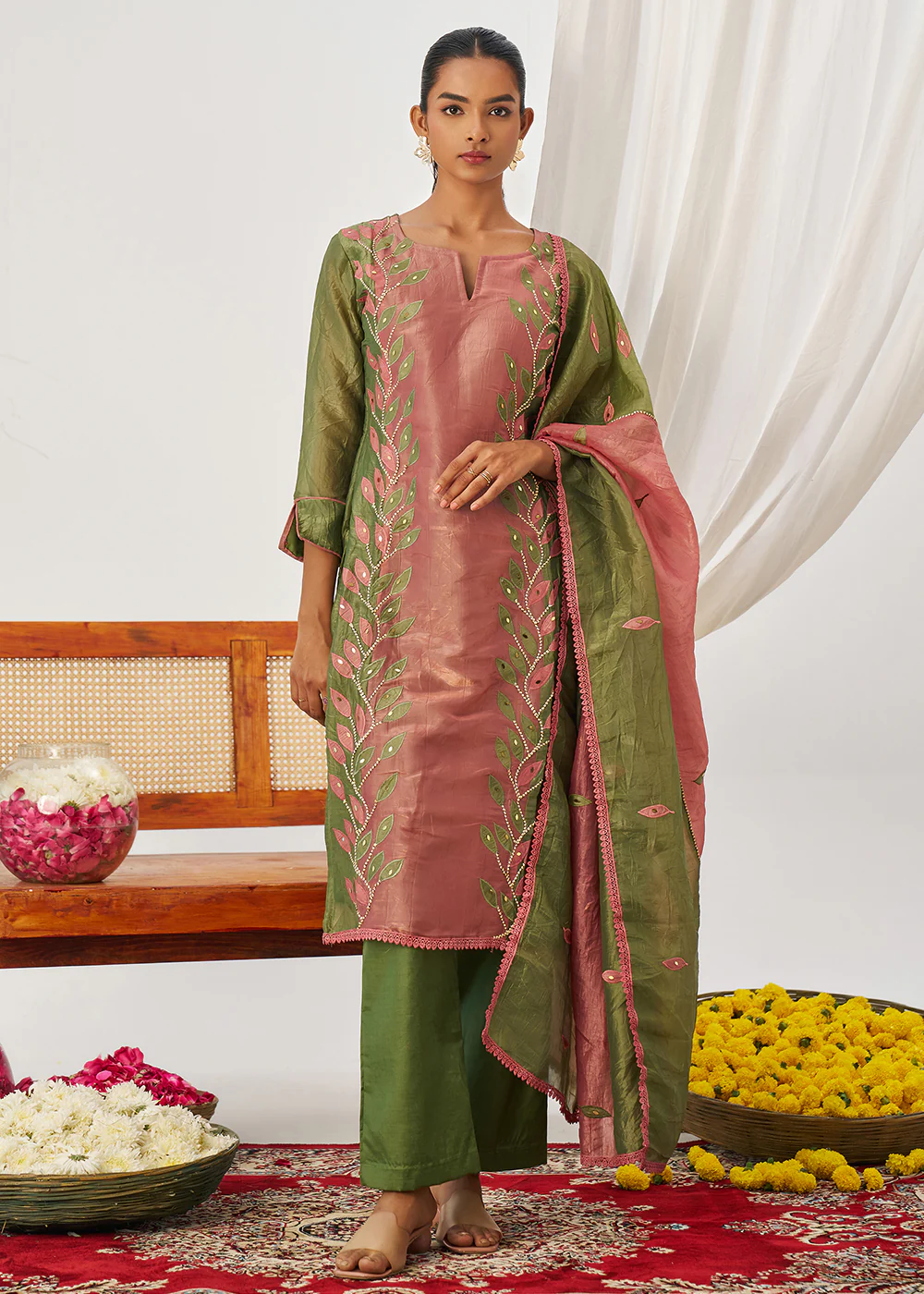 Green & Pink Fancy Crush Pant Style Salwar Suit - Image 4