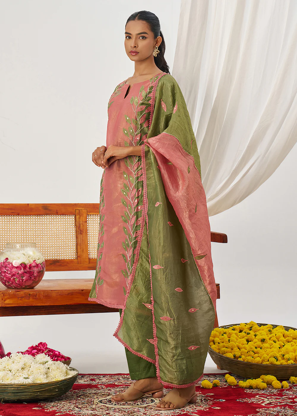 Green & Pink Fancy Crush Pant Style Salwar Suit - Image 5