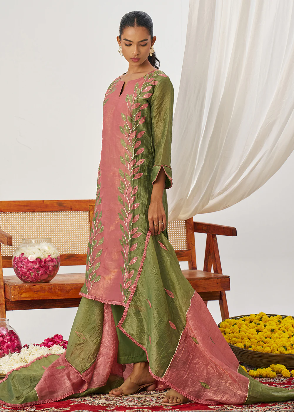 Green & Pink Fancy Crush Pant Style Salwar Suit - Image 6