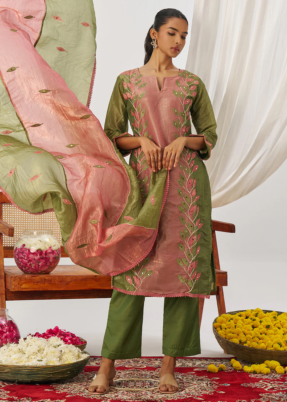 Green & Pink Fancy Crush Pant Style Salwar Suit - Image 7