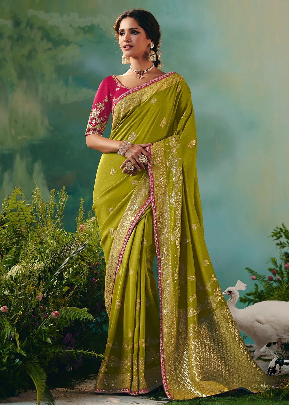 Green Premium Dola Viscose Silk Wedding Wear Saree