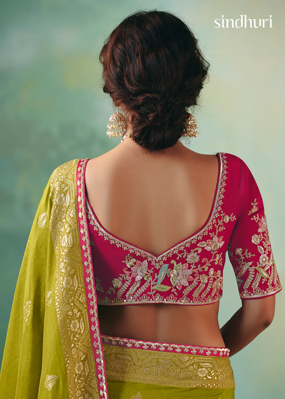 Green Premium Dola Viscose Silk Wedding Wear Saree - Image 3