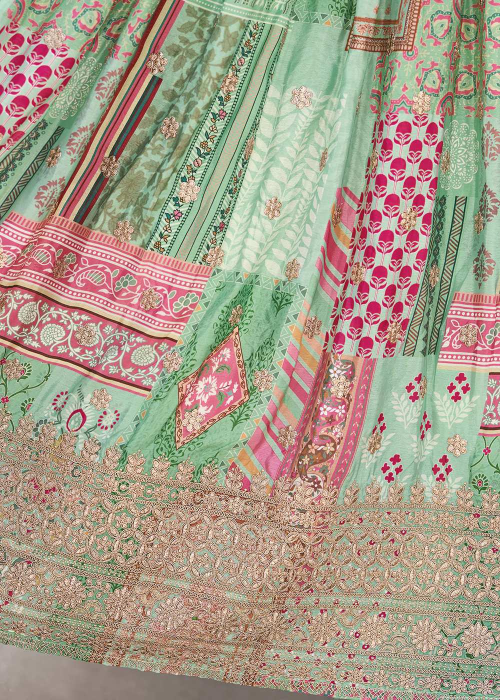 Green Printed & Zari Dori Embroidered Lehenga Choli - Image 8