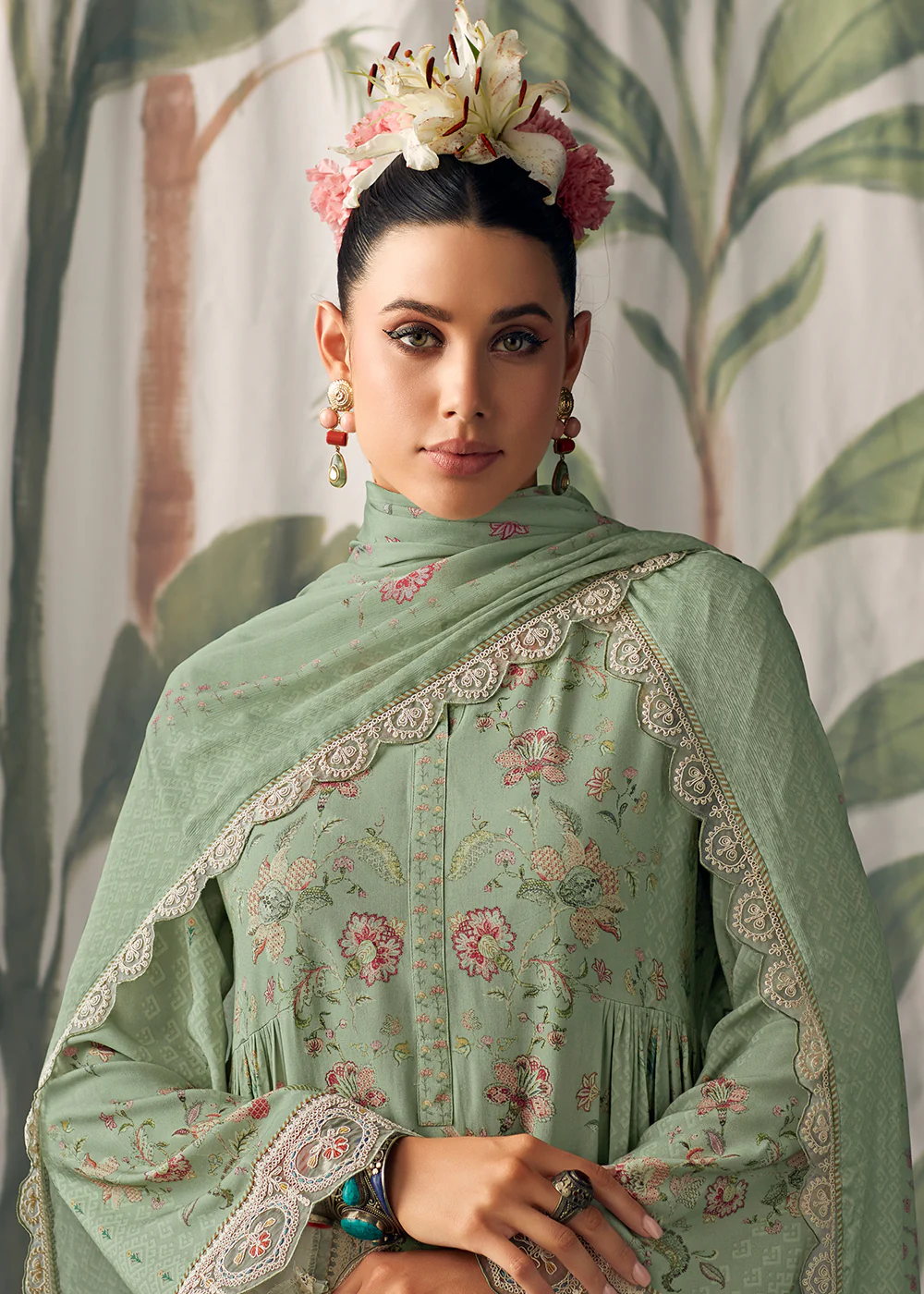 Green Pure Maslin Cotton Digital Printed Salwar Suit - Image 2