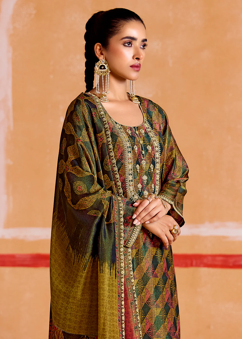 Green Pure Muslin Embroidered Pakistani Style Suit - Image 4