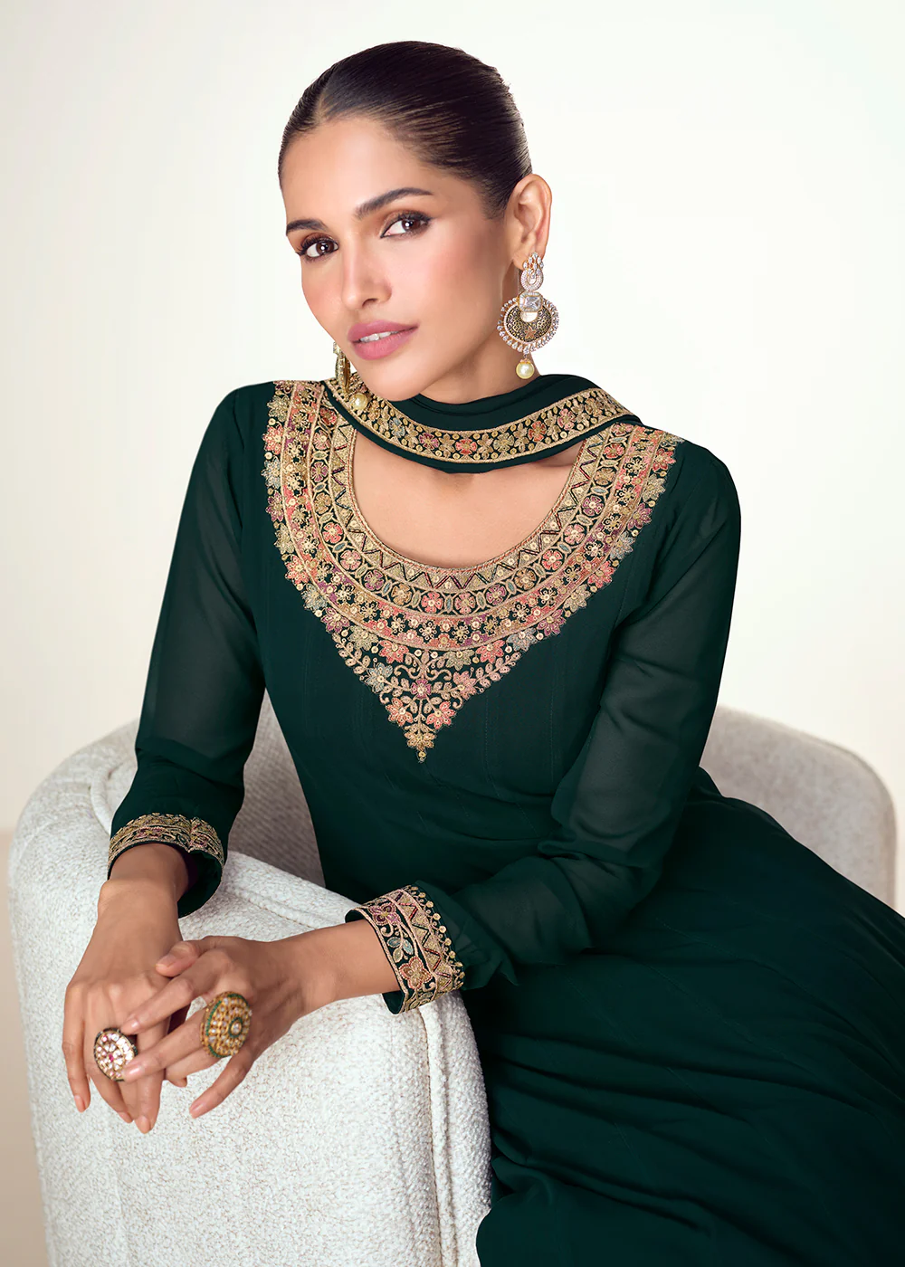 Green Real Georgette Floor Length Anarkali Suit - Image 2