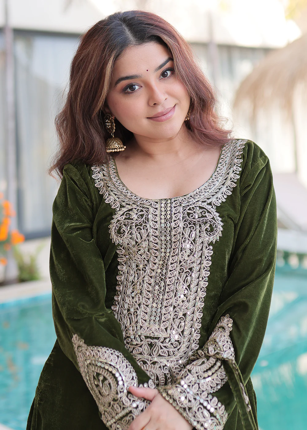 Green Rich Zari Cording Embroidery Festive Salwar Suit - Image 2