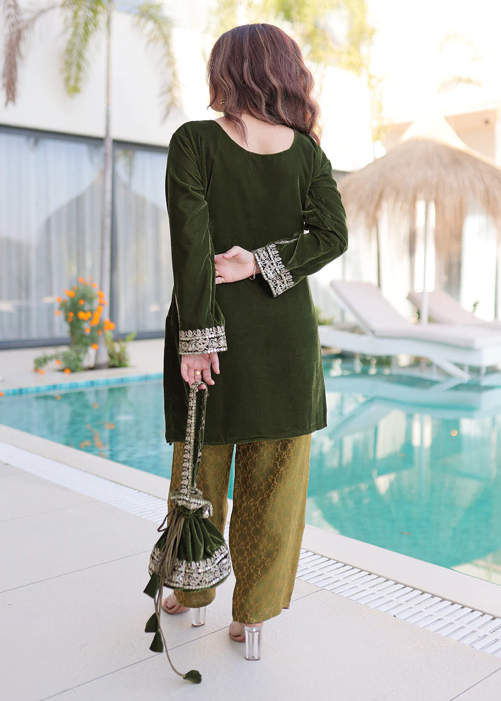Green Rich Zari Cording Embroidery Festive Salwar Suit - Image 3