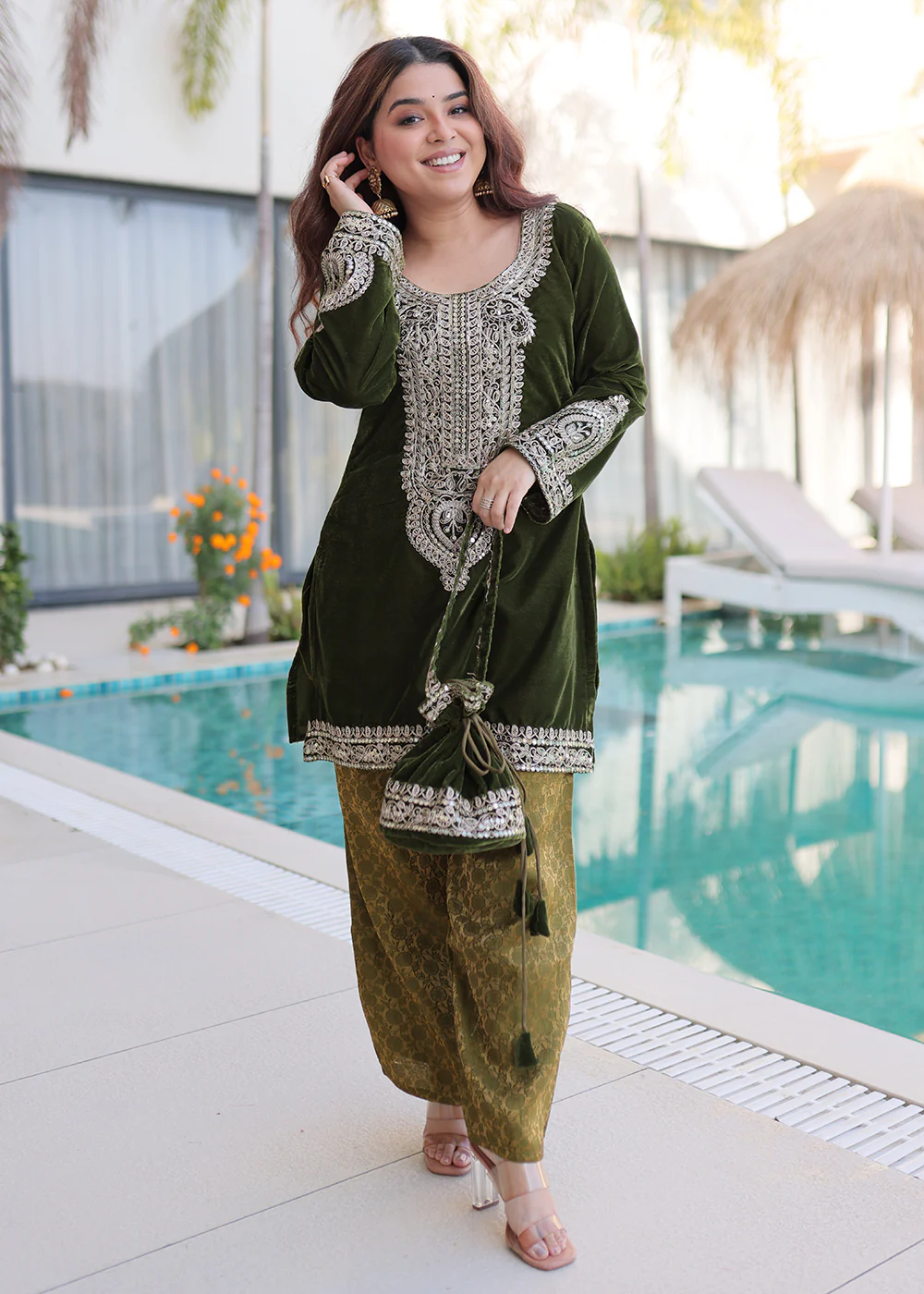 Green Rich Zari Cording Embroidery Festive Salwar Suit - Image 4
