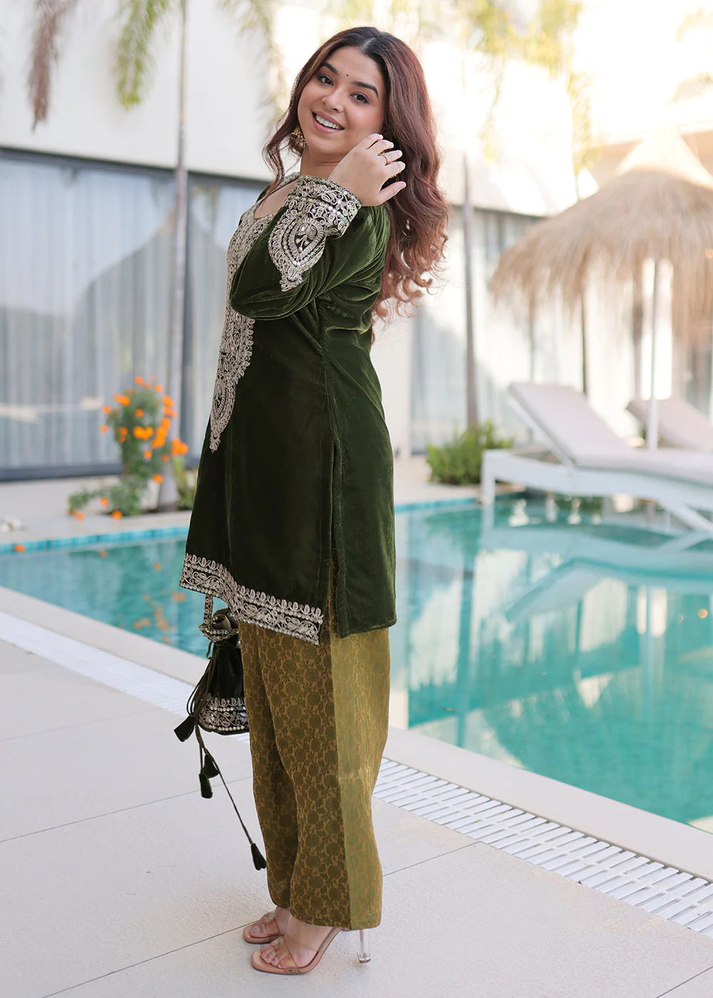 Green Rich Zari Cording Embroidery Festive Salwar Suit - Image 6