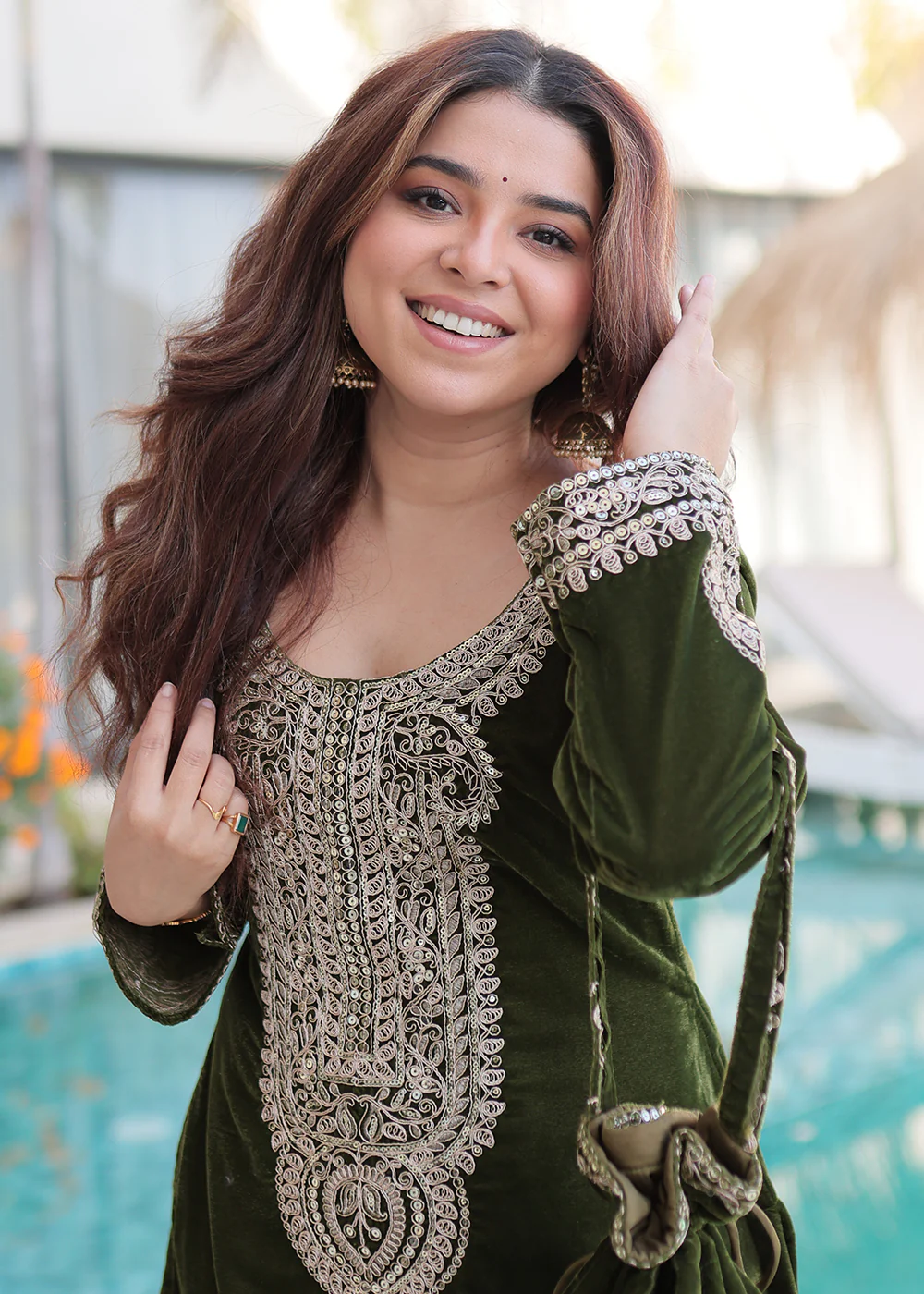 Green Rich Zari Cording Embroidery Festive Salwar Suit - Image 7