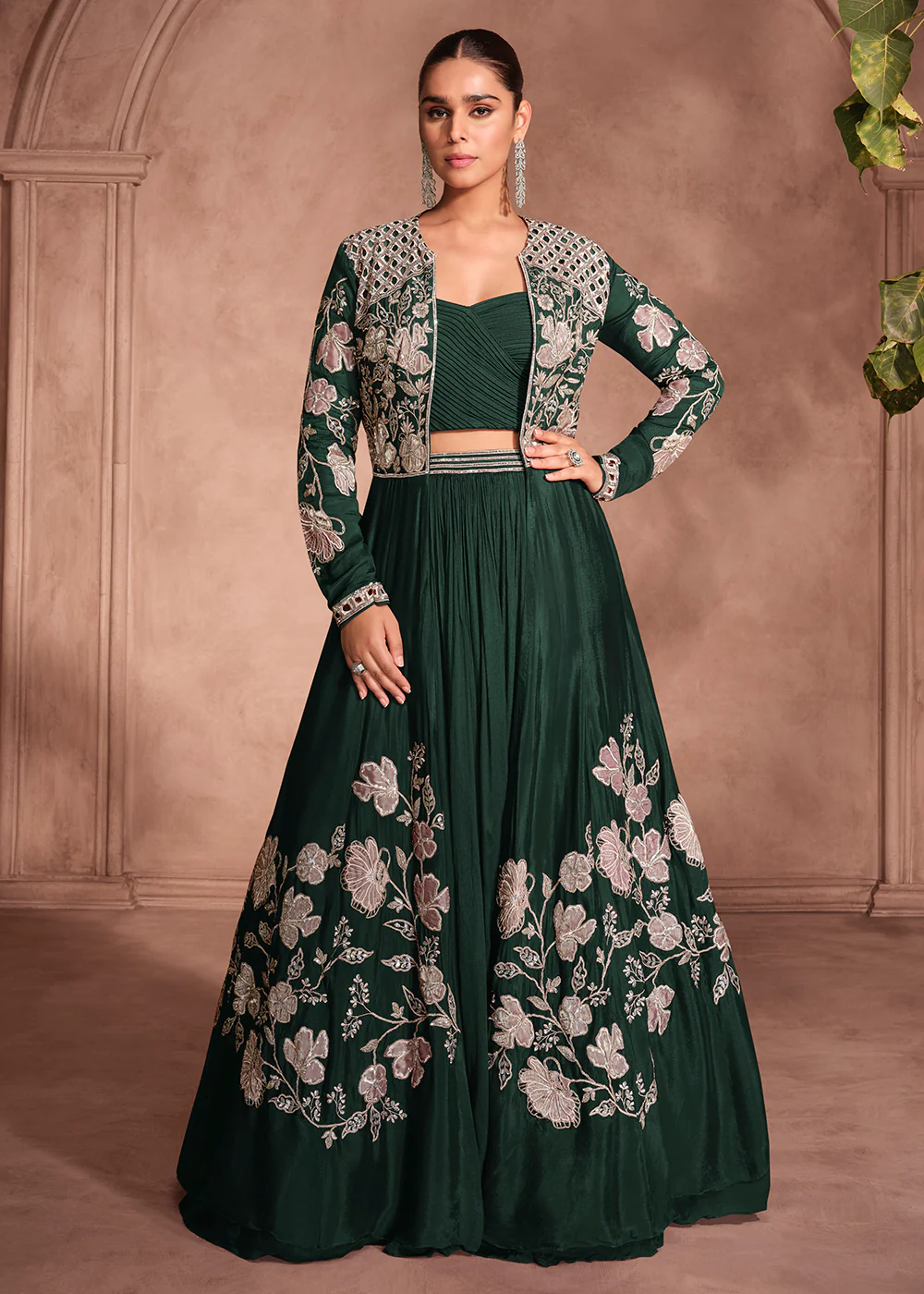 Green Shrug Style Designer Lehenga Choli