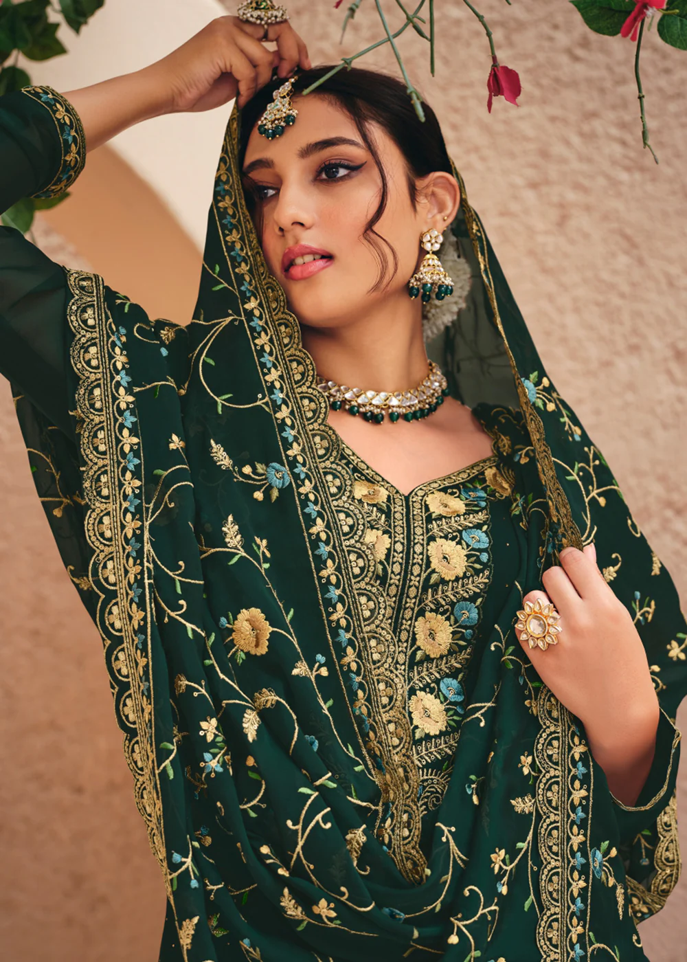 Green Swarovski Work & Embroidered Eid Wear Salwar Suit - Image 2