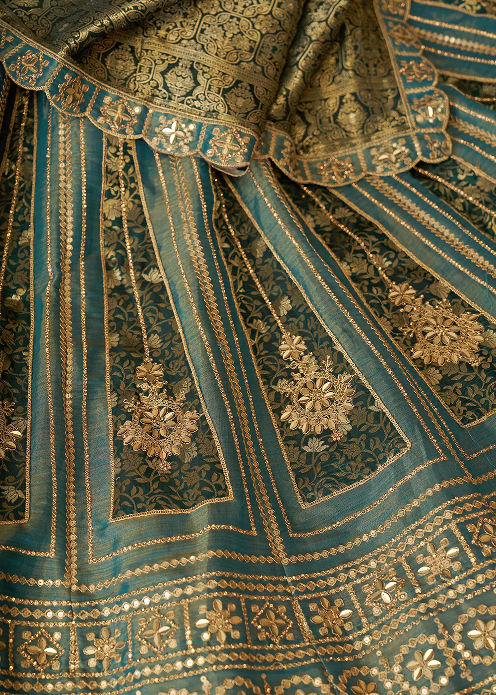 Green Tissue Net Heavy Embroidered Bridal Lehenga Choli - Image 6