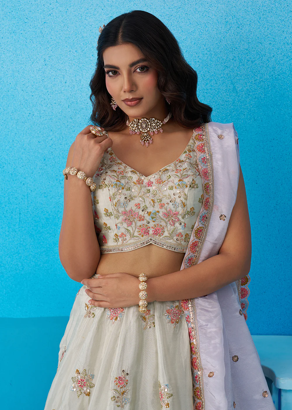 Green Tissue Sequins & Zari Embroidery Lehenga Choli - Image 2