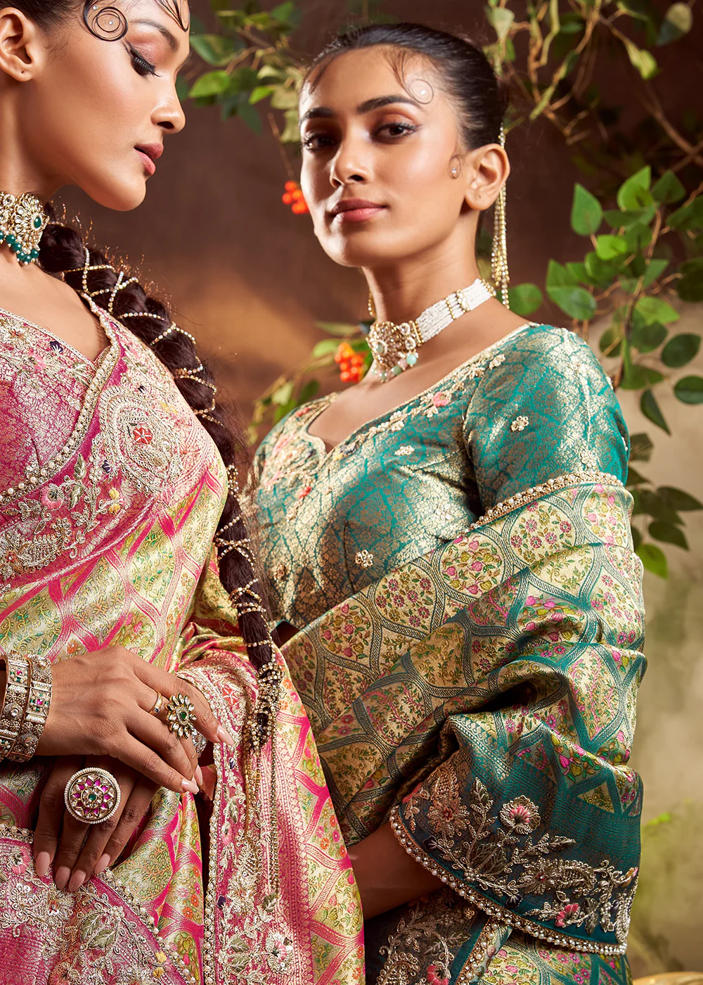 Green Viscose Silk Heavy Embroidered Wedding Saree - Image 2