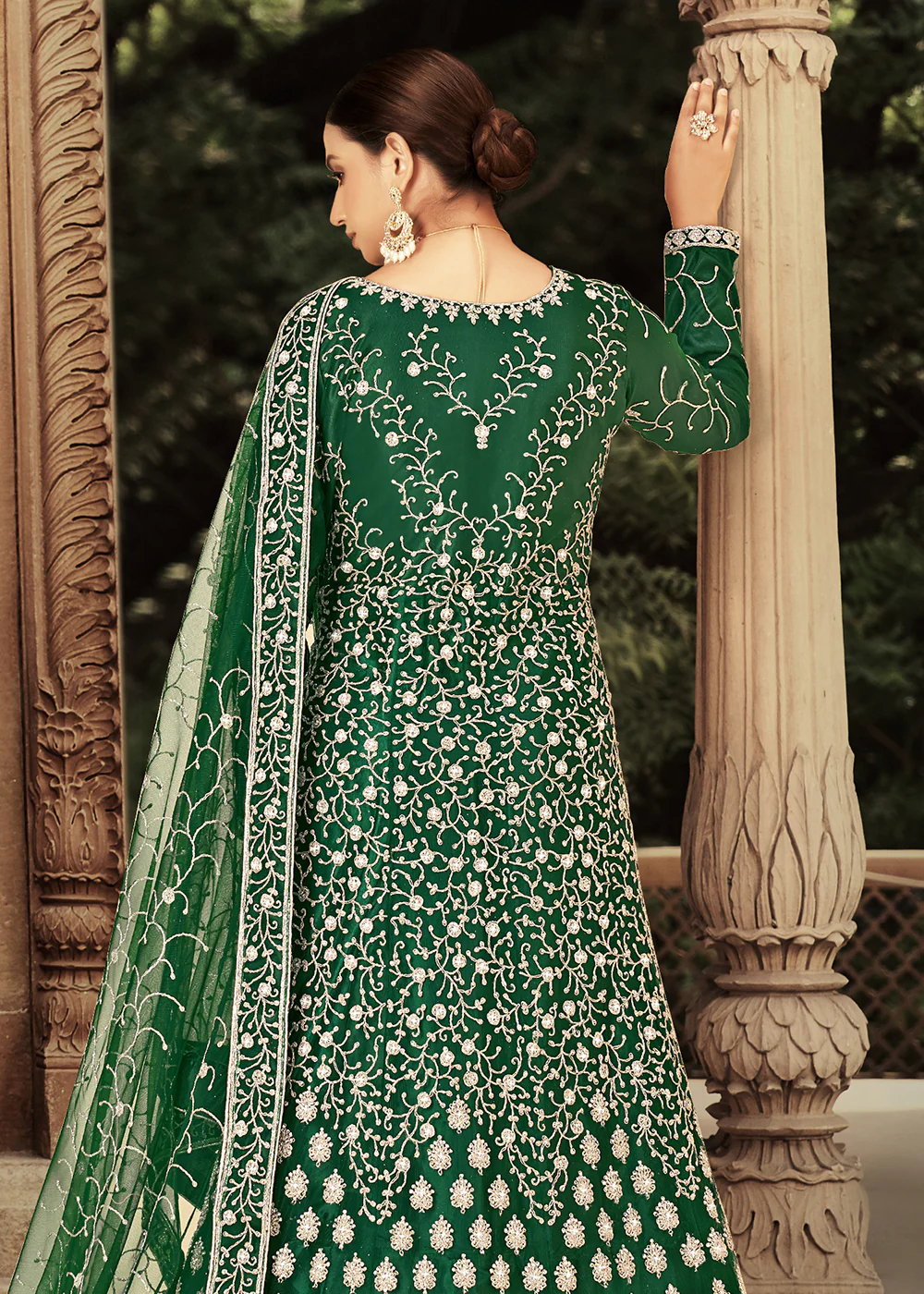 Green Zarkan Diamond Embroidered Bridal Anarkali Suit - Image 3