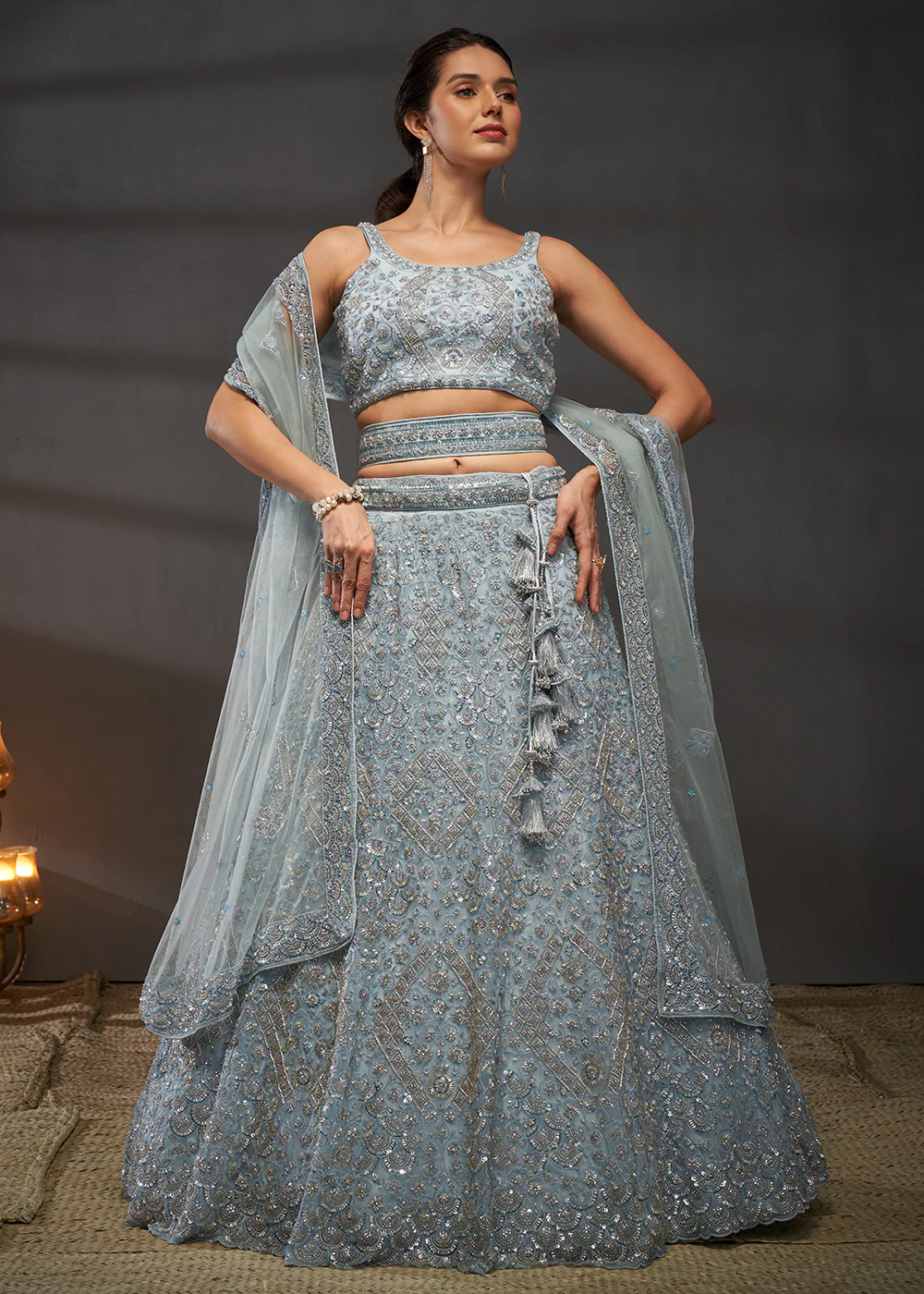 Grey Cut Dana & Zarkan Embroidered Bridal Lehenga Choli
