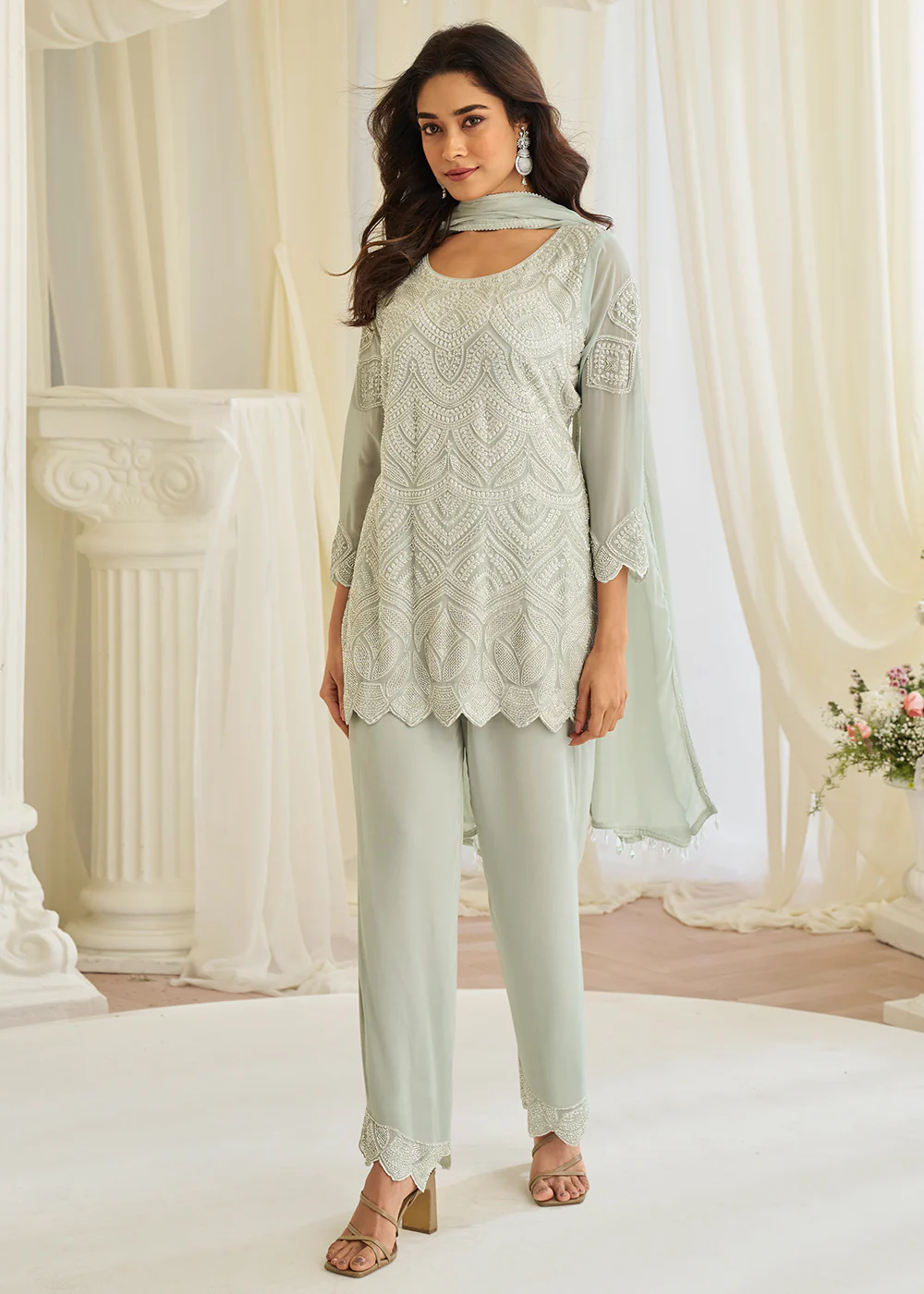 Grey Eid Style & Festive Wear Pant Style Salwar Suit