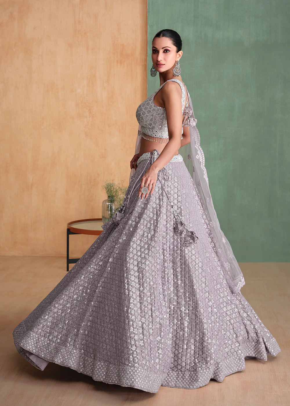 Grey Embroidered Georgette Designer Party Style Lehenga Choli - Image 3