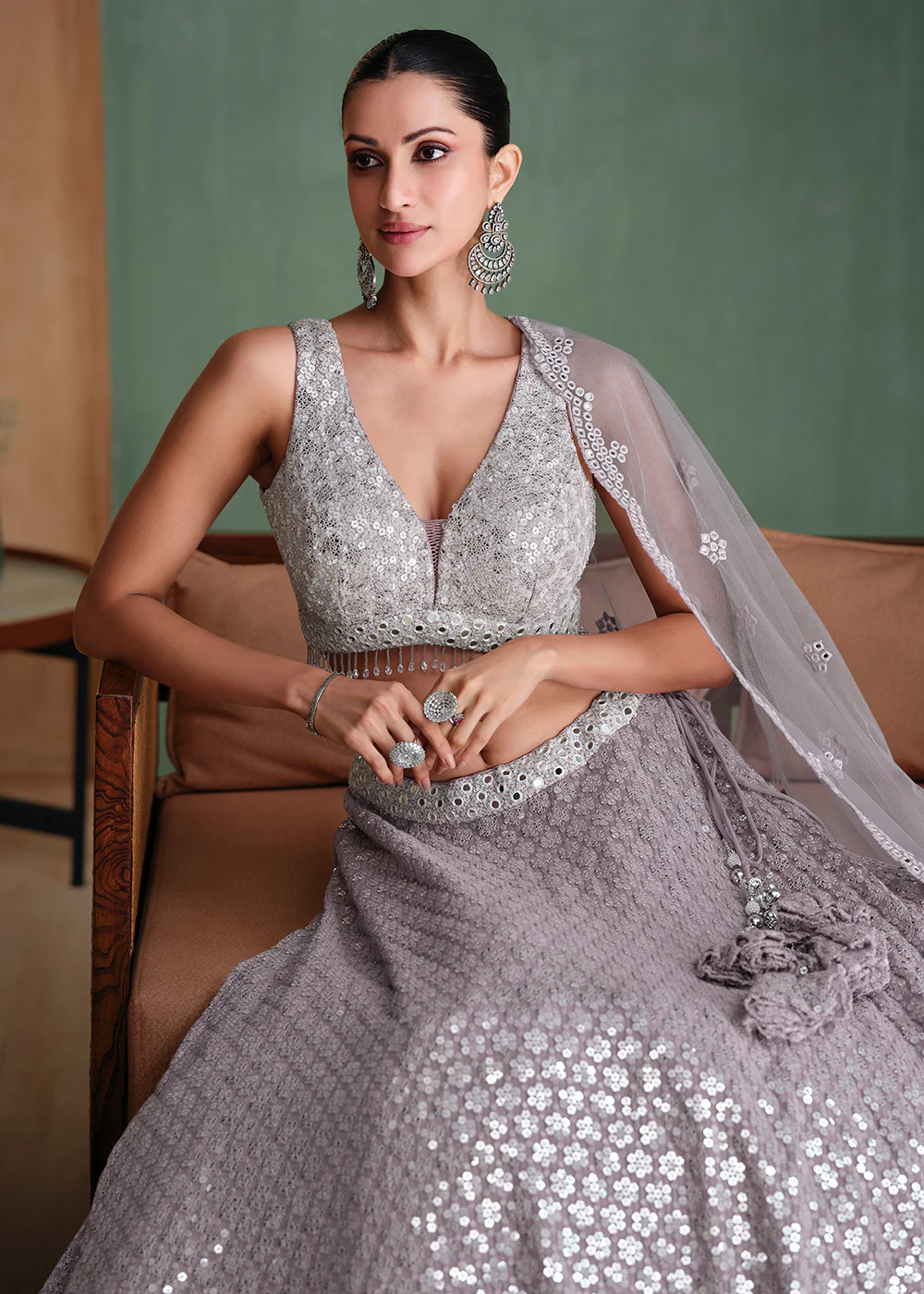 Grey Embroidered Georgette Designer Party Style Lehenga Choli - Image 4