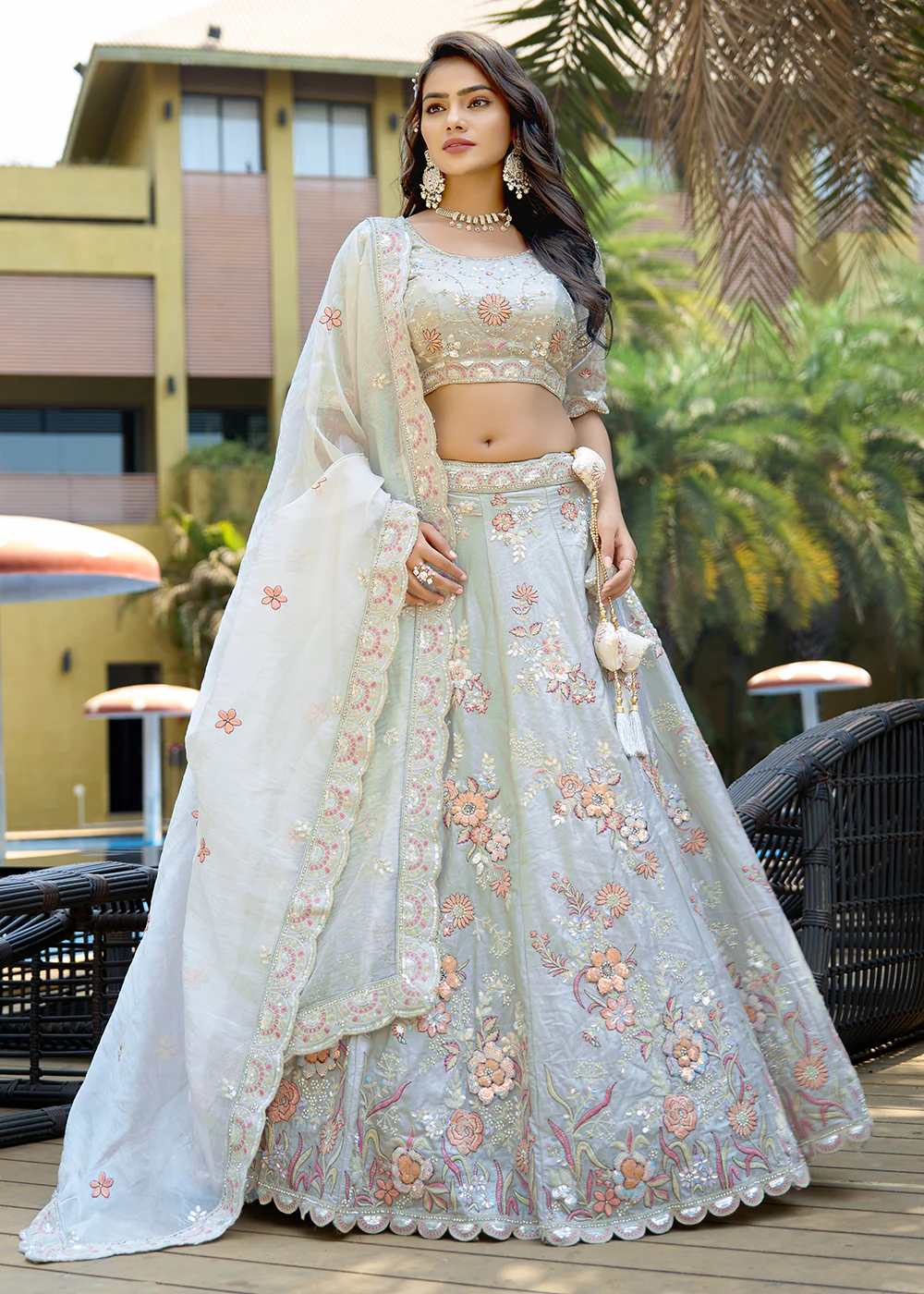 Grey Heavy Embroidered Wedding Bridal Lehenga Choli