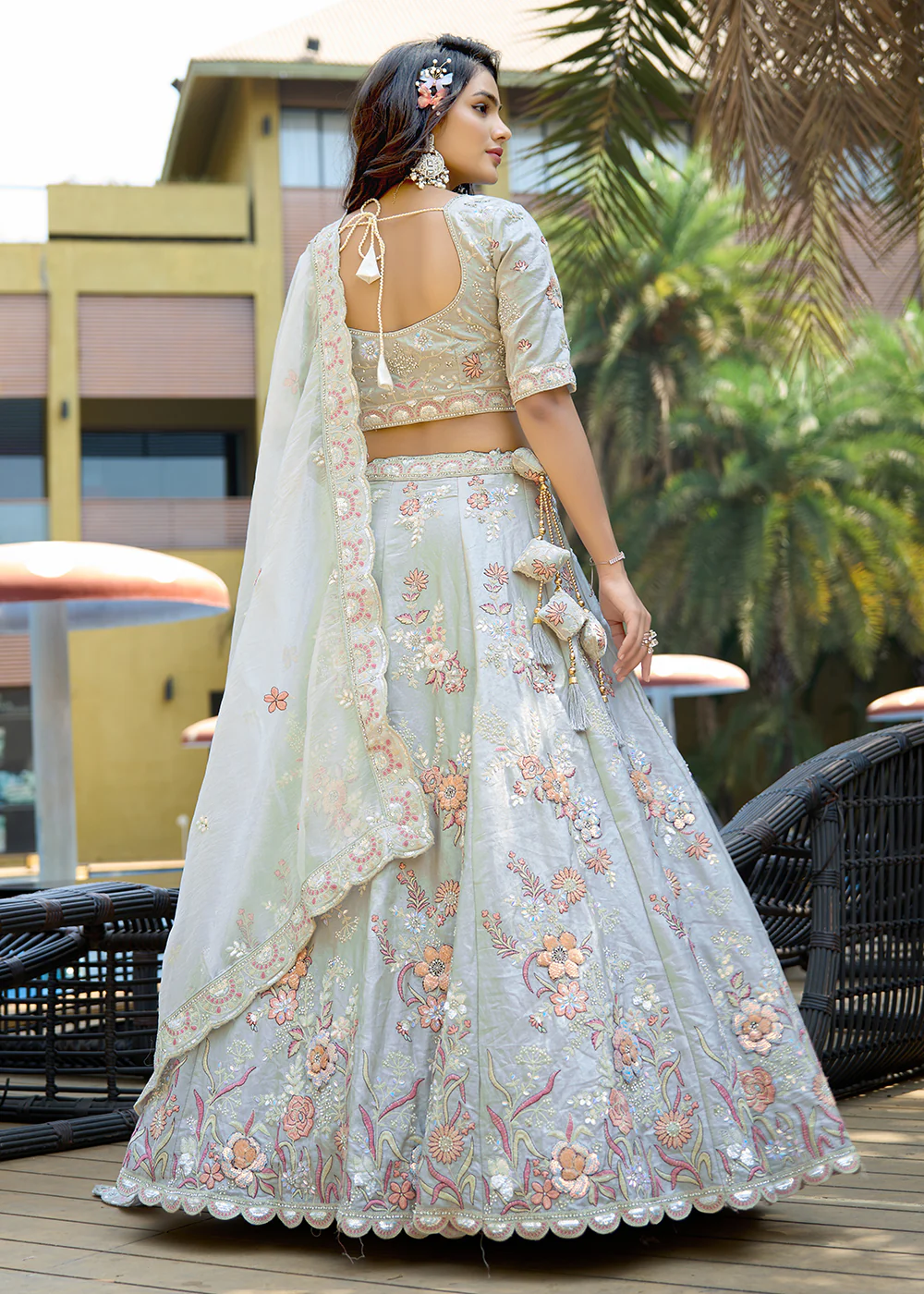 Grey Heavy Embroidered Wedding Bridal Lehenga Choli - Image 3