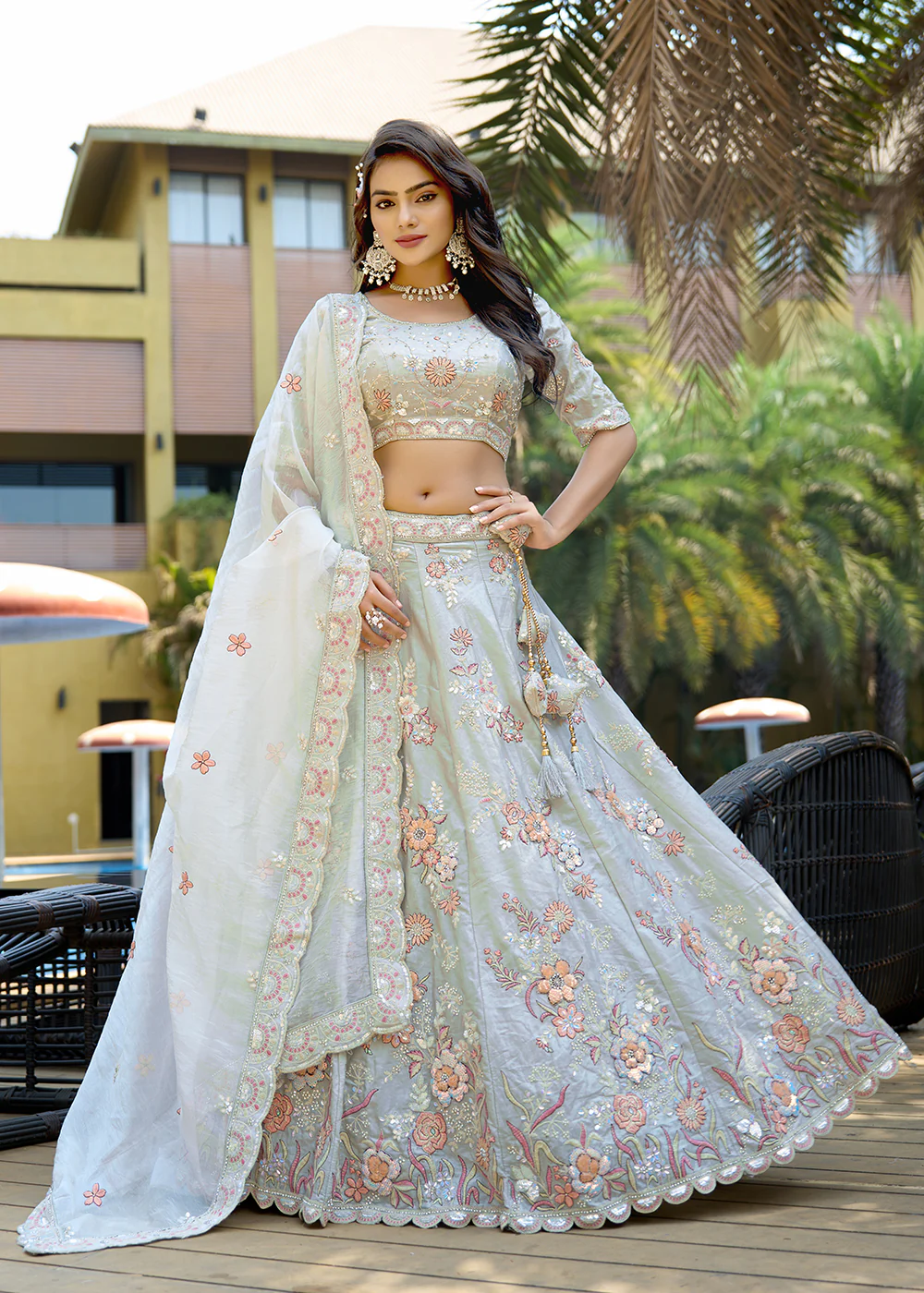 Grey Heavy Embroidered Wedding Bridal Lehenga Choli - Image 4