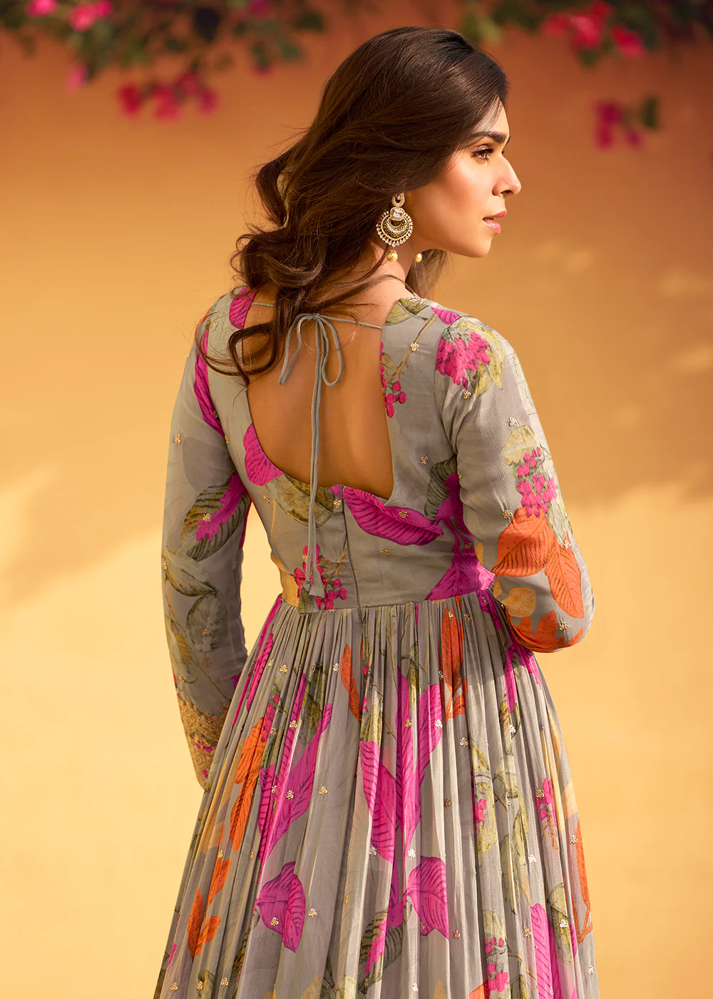 Grey Multi Embroidered Wedding Festive Anarkali Gown - Image 3