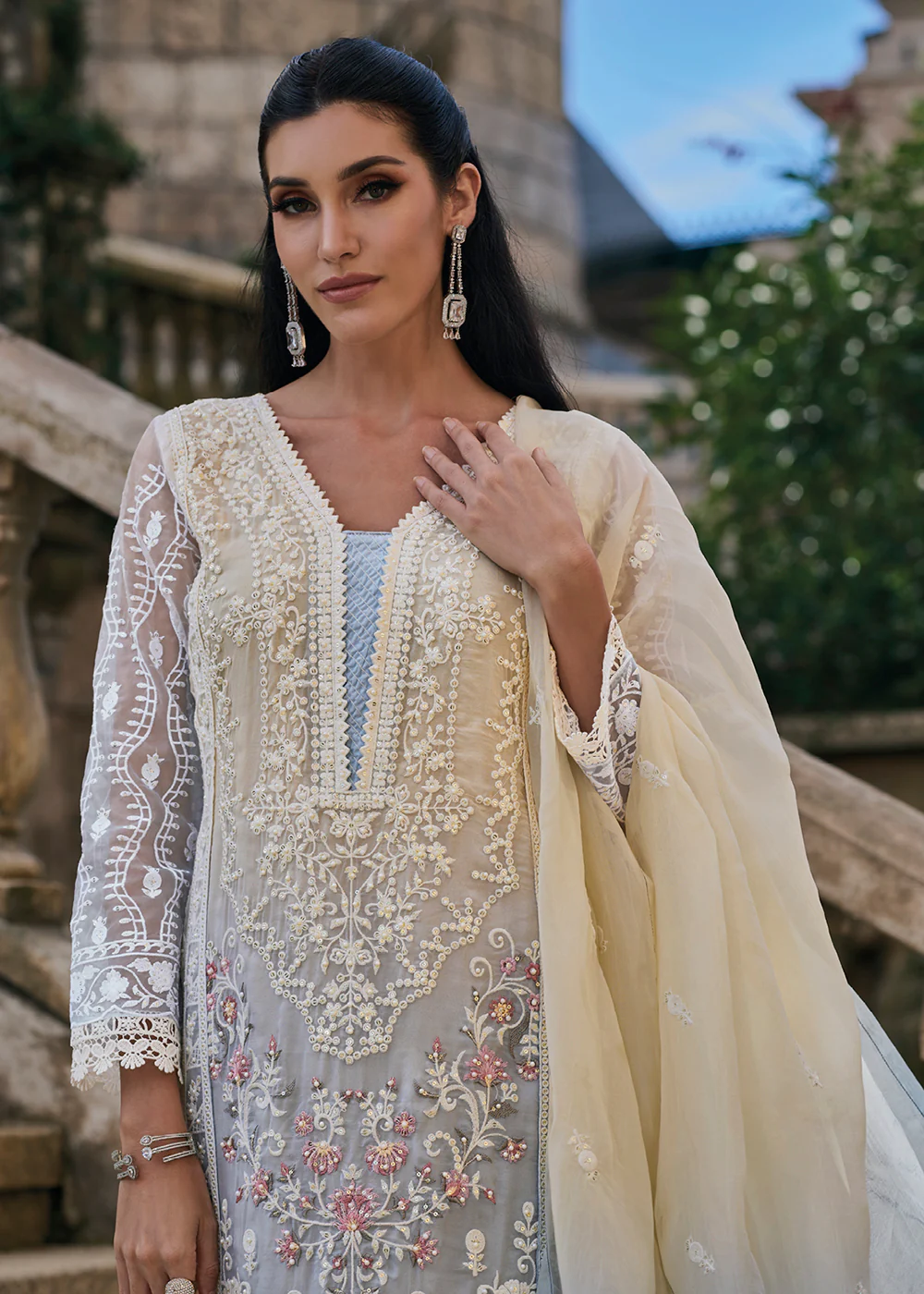 Grey Soft Organza Embroidered Designer Salwar Suit - Image 2