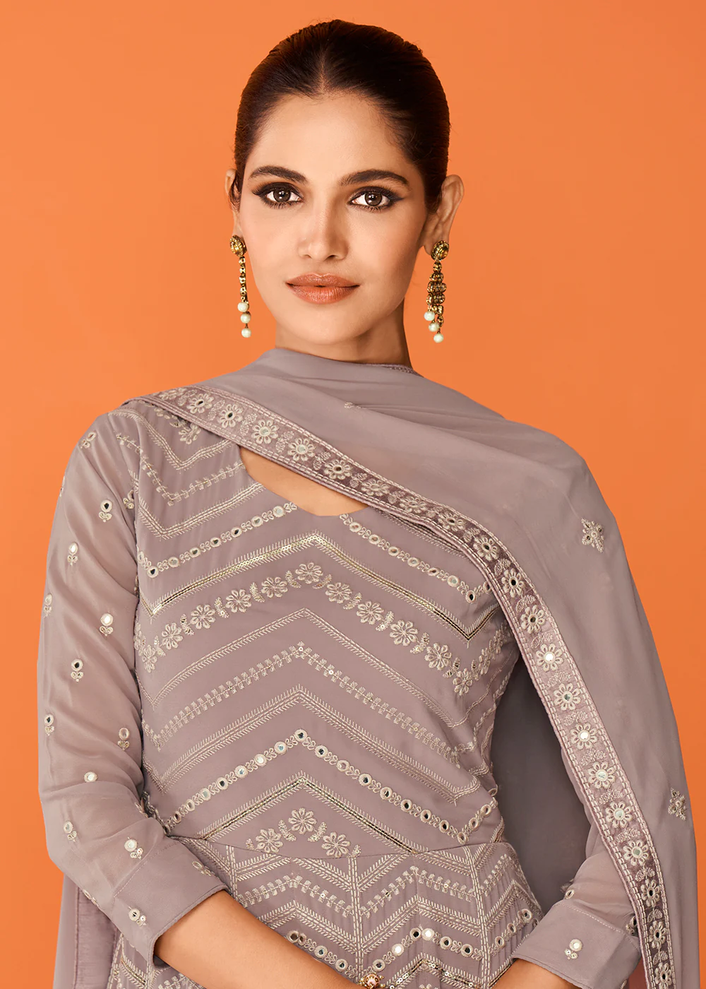 Grey Wedding Festive Special Georgette Anarkali Suit - Image 4