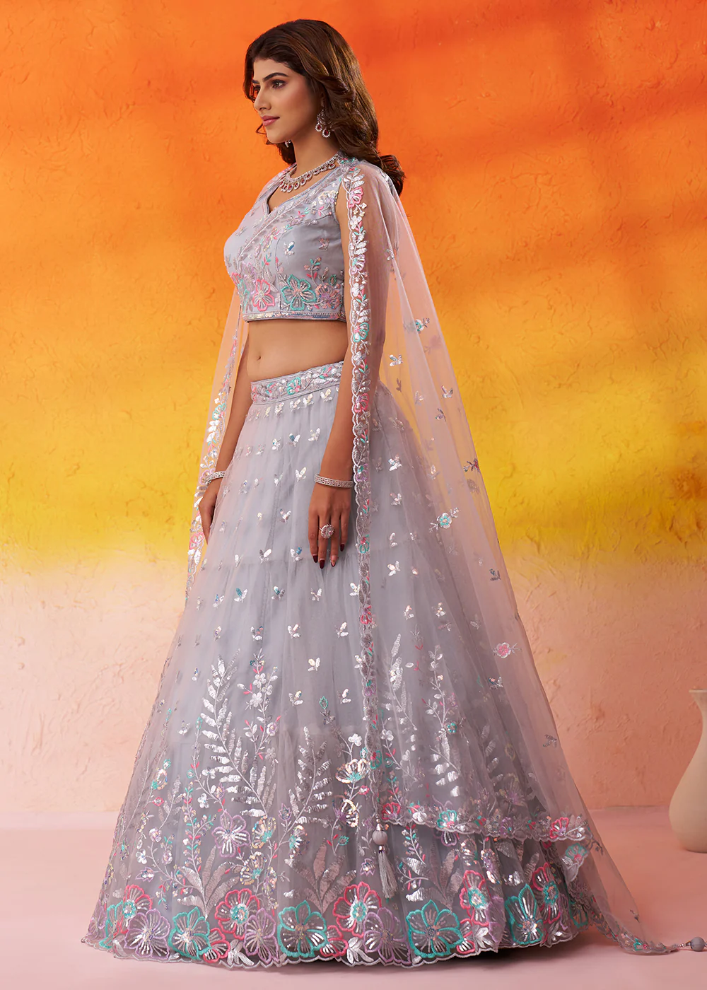 Grey Wedding & Party Style Net Lehenga Choli - Image 5
