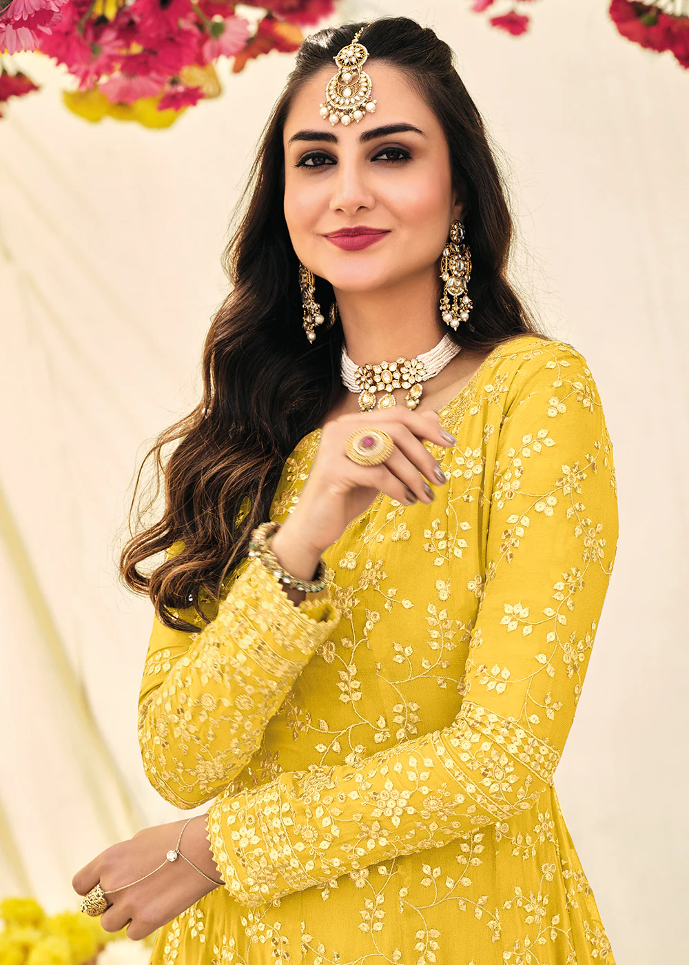 Haldi Yellow Embroidered Georgette Anarkali Suit - Image 2