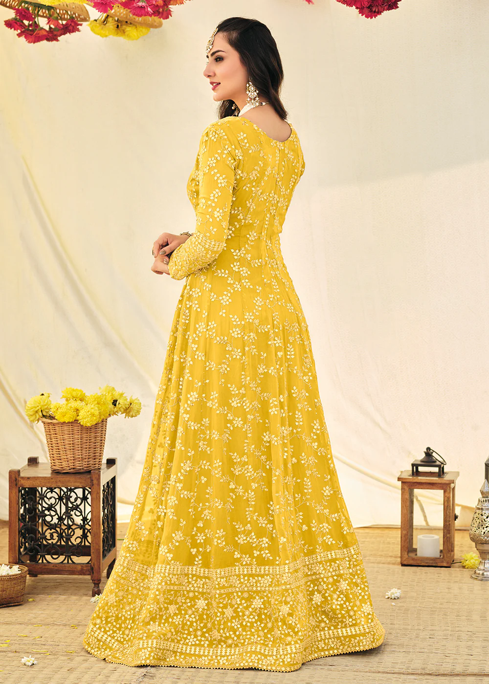 Haldi Yellow Embroidered Georgette Anarkali Suit - Image 3