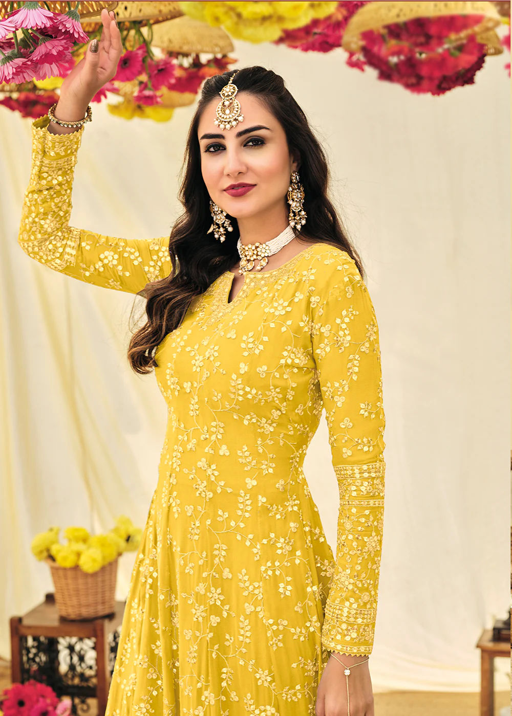 Haldi Yellow Embroidered Georgette Anarkali Suit - Image 4
