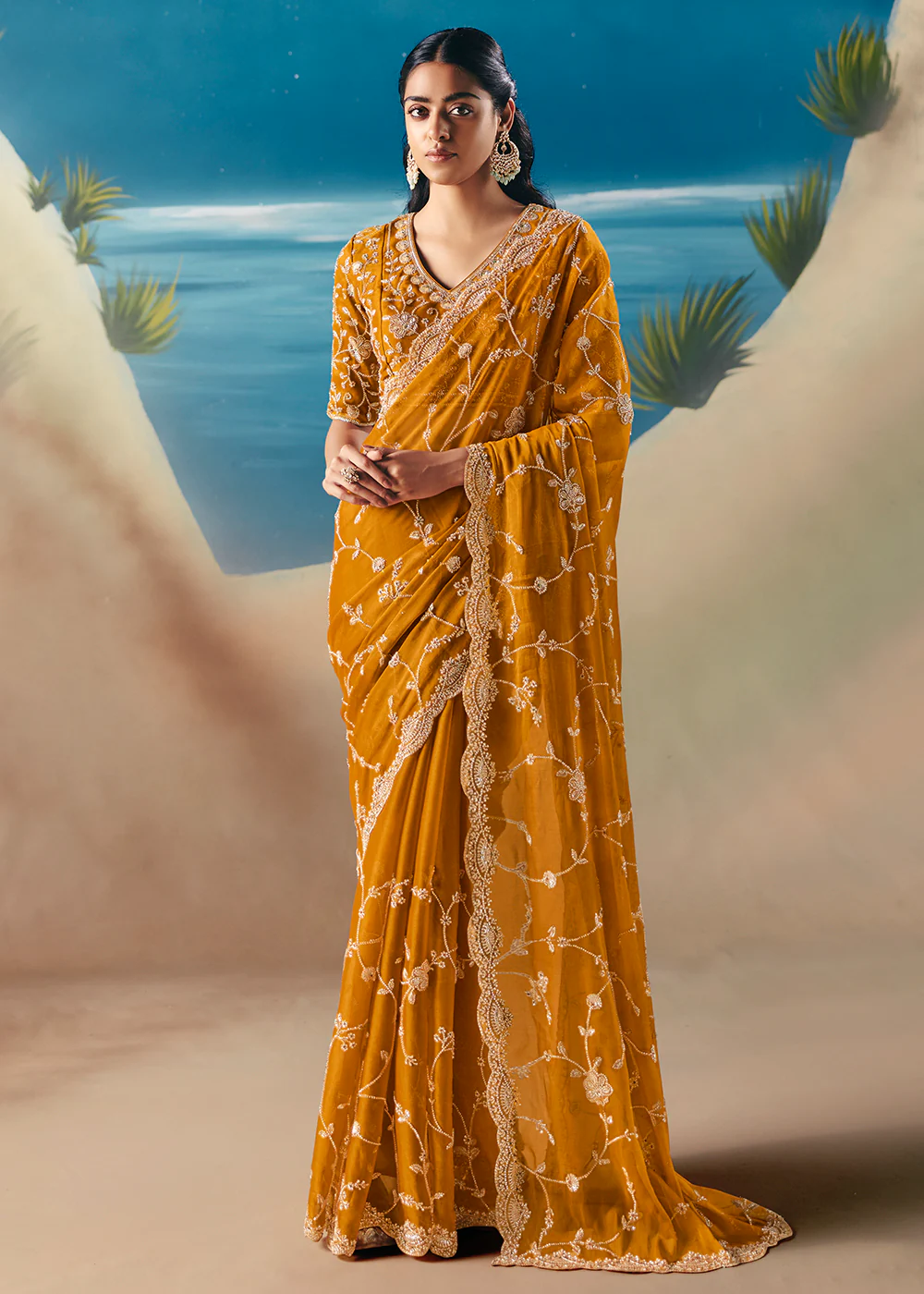 Haldi Yellow Satin Organza Fancy Designer Saree